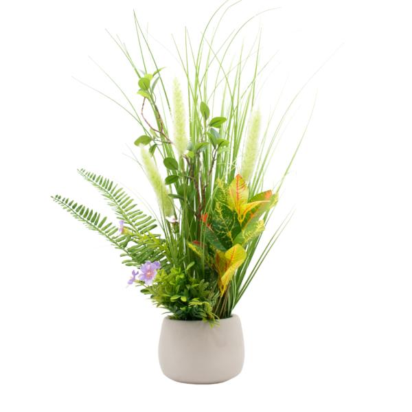 PLANTA ARTIFICIAL CON MACETA CON FLORES MORADAS